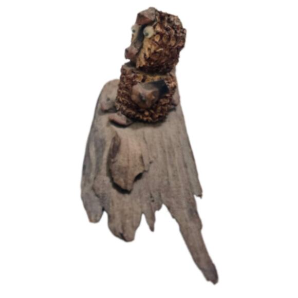 2-Hand-Carved Driftwood Sculptures ShoreBird w/Grass, Seashells/Owl Googly Eyes - Picture 7 of 8